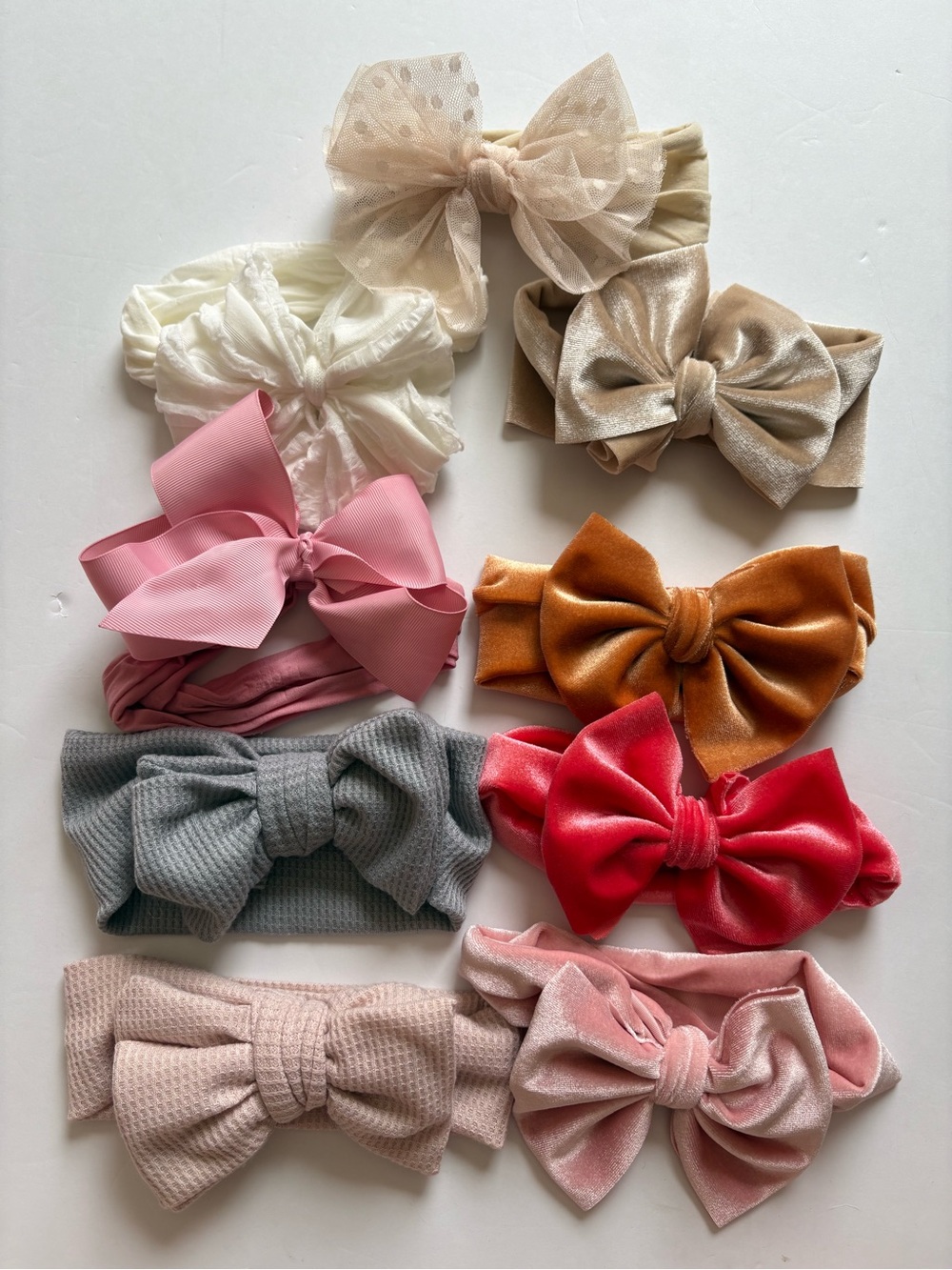 Baby Bow Headband Set - Pink, Cream, Gray, Red, Gold, Brown
